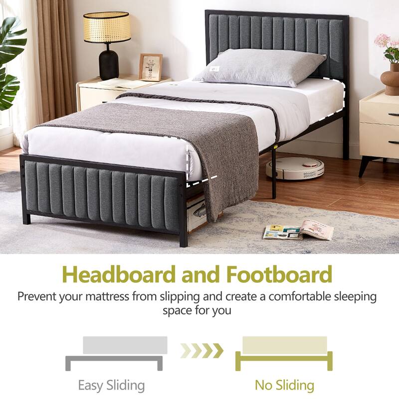 Javlergo Bed Frames with Upholstered Tufted Headboard and Footboard Heavy Duty Steel Slats Platform No Box Spring Needed