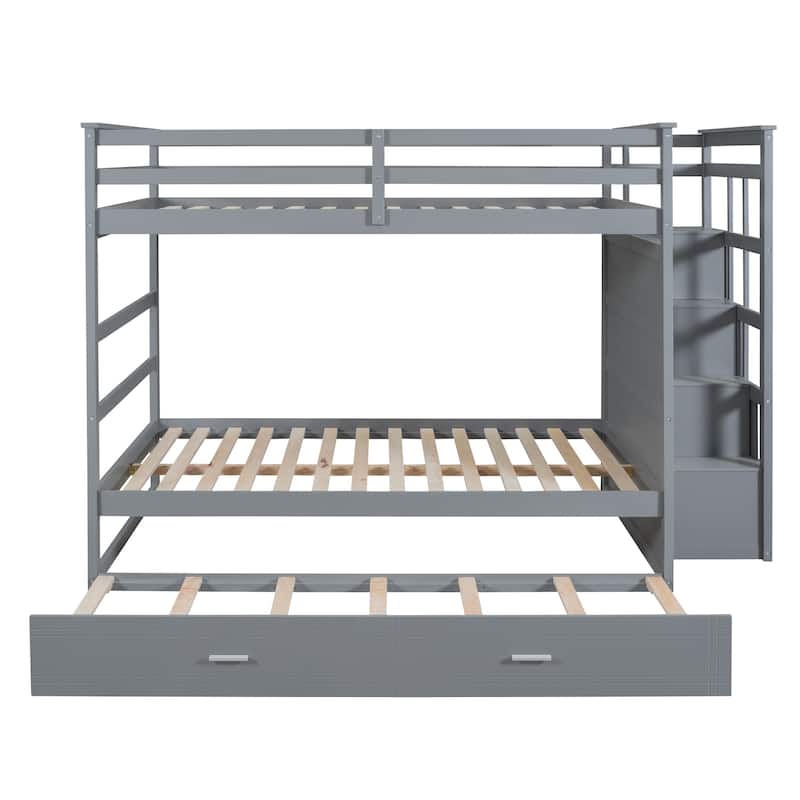 Full Over Full Bunk Bed with Twin Size Trundle and Staircase, Espresso