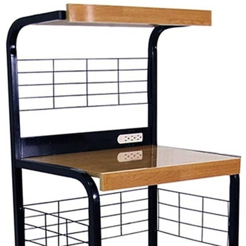 HomeRoots Black and Natural 26" Rolling Kitchen Cart With Storage - 25.5' X '59.5' X '17
