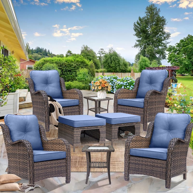 High Back Wicker Outdoor Patio Conversation Seating Sets with Side Table