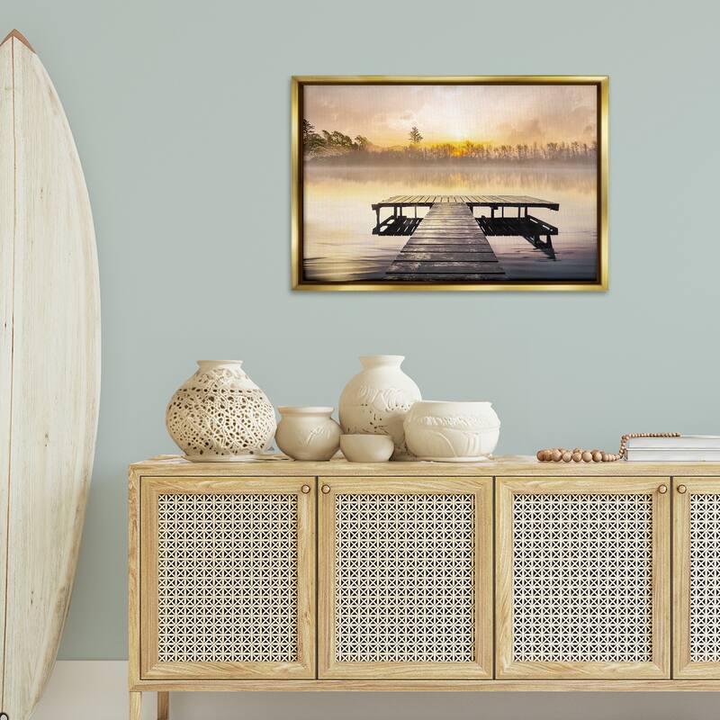 Stupell Summer Sunrise Dock Framed Floater Canvas Wall Art Design By Mike Calascibetta