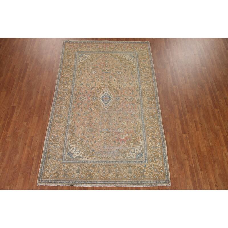 Hand Knotted Oriental 100% Wool Carpet Traditional Floral Oranges & Rust Kashan Area Rug - 9' 11'' X 6' 3''