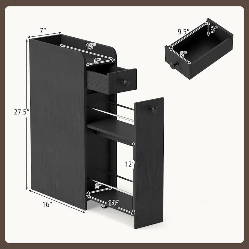Gymax Small Bathroom Storage Cabinet 4-Tier Narrow Toilet Side Storage