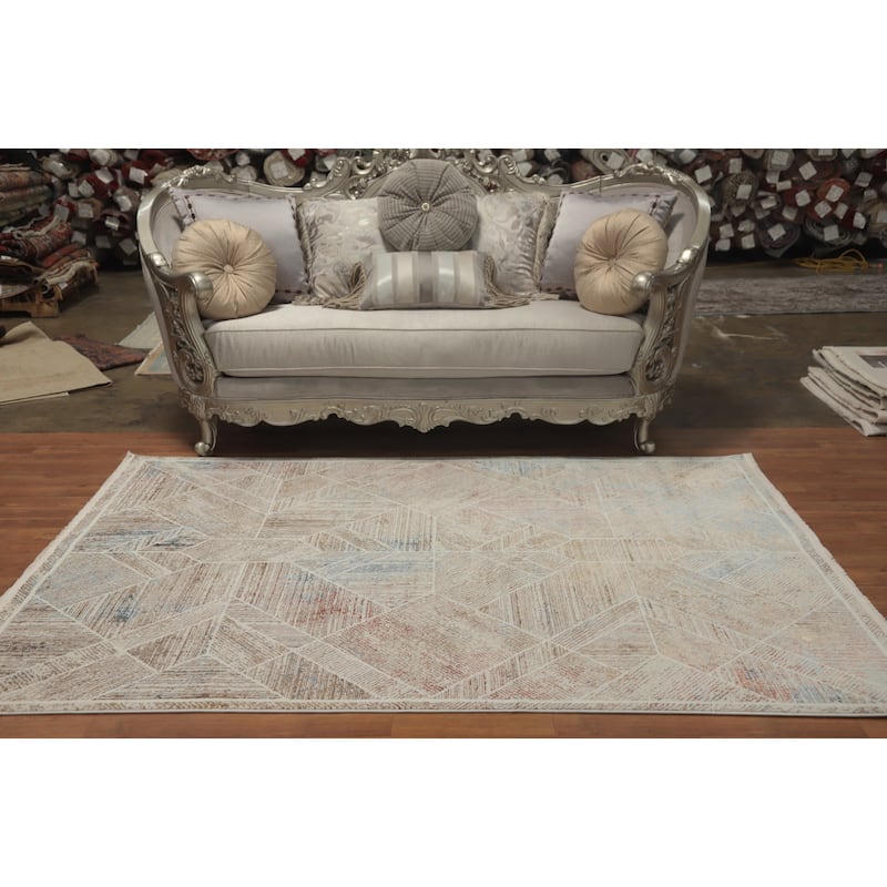 Machine Made Oriental Polyester Carpet Modern Geometric Multi-Colored Modern Area Rug - 7' 5'' X 5' 2''