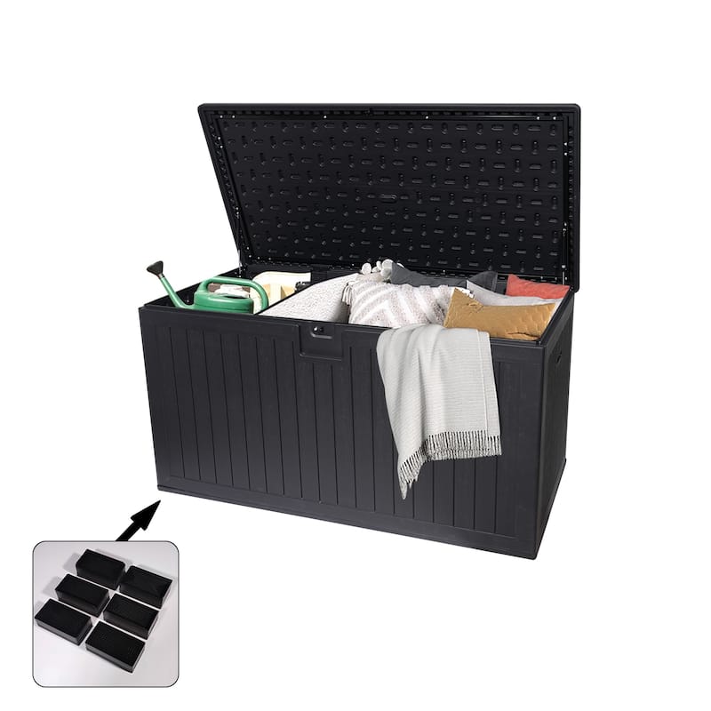 260 Gallon Resin Outdoor Deck Box Waterproof, Extra Large Patio Storage Box with Lockable Storage Containers - Black