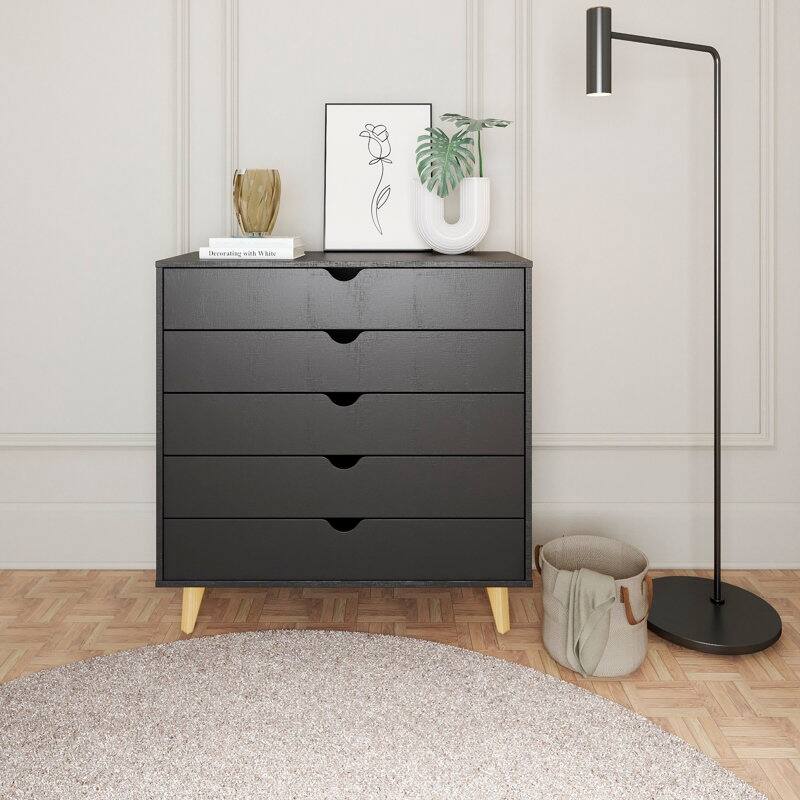 Mid Century Modern 5-Drawer Dresser - Black