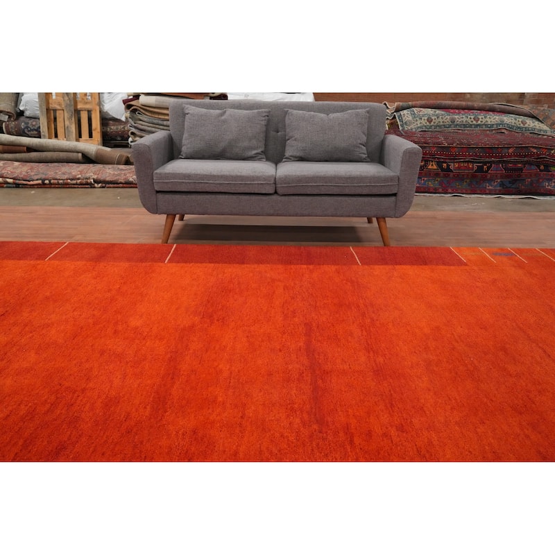 Hand Knotted Oriental 100% Wool Carpet Modern Geometric Red Gabbeh Area Rug - 12' 7'' X 9' 11''