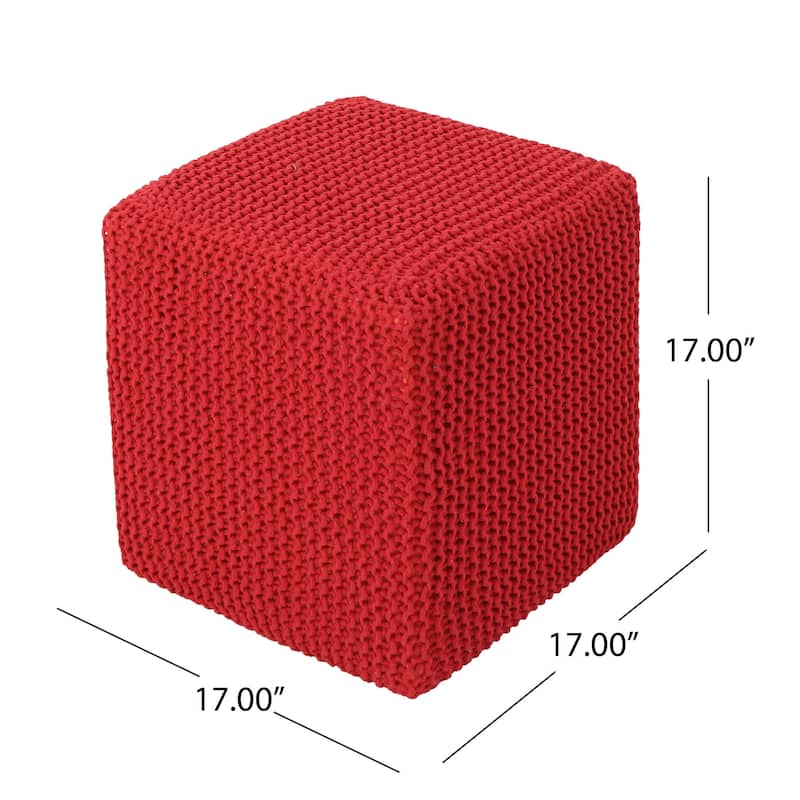 Square knitted Foot Stool, Modern Indoor Ottoman Cube Pouf ,Red & Grey
