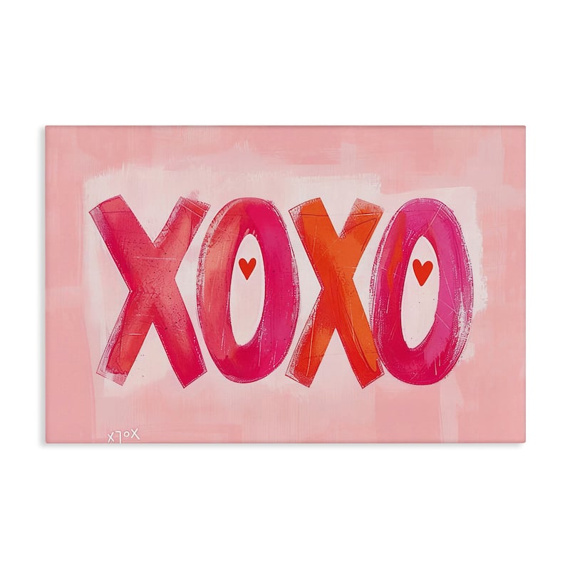 Stupell Pink XOXO with Hearts Canvas Wall Art Design By LSR Design Studio - 24 x 16