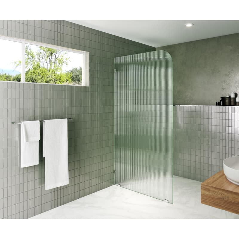 Glass Warehouse 40" x 78" Frameless Shower Door - Single Fixed Panel Fluted Frosted Radius - 40 Inch - Left - Polished Chrome