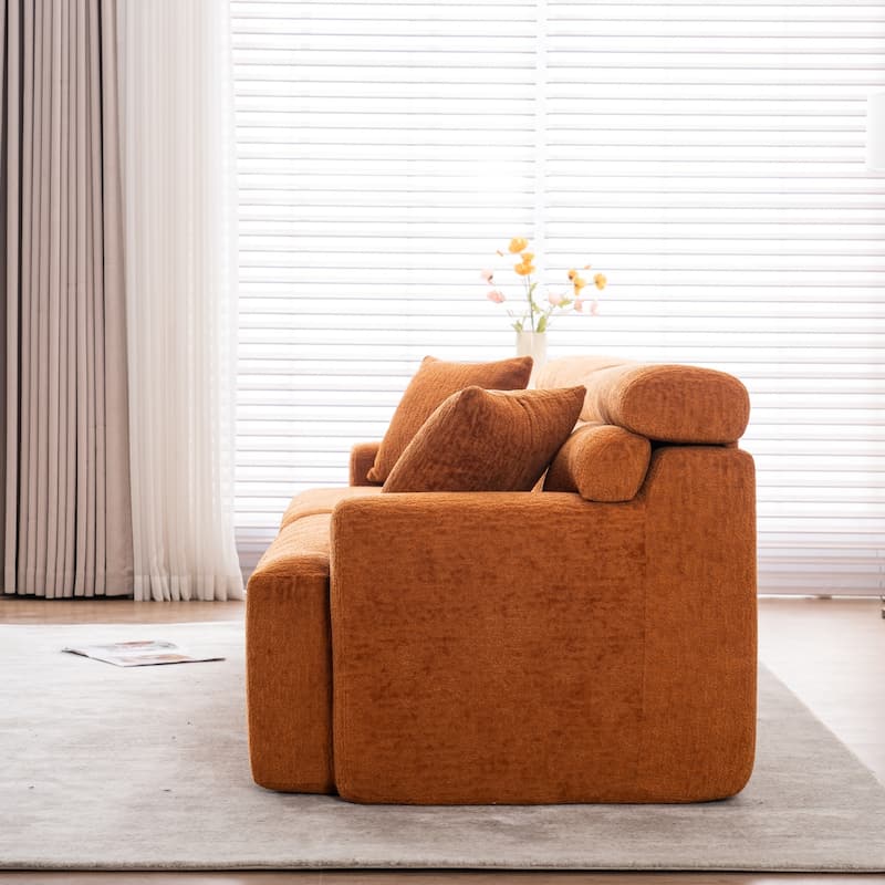 Reconfigurable 4-Seater Sectional Sofa With Wood Grain Chenille Fabric,Modular Sofa With 2 Pillows,High-Density Sponge Couch