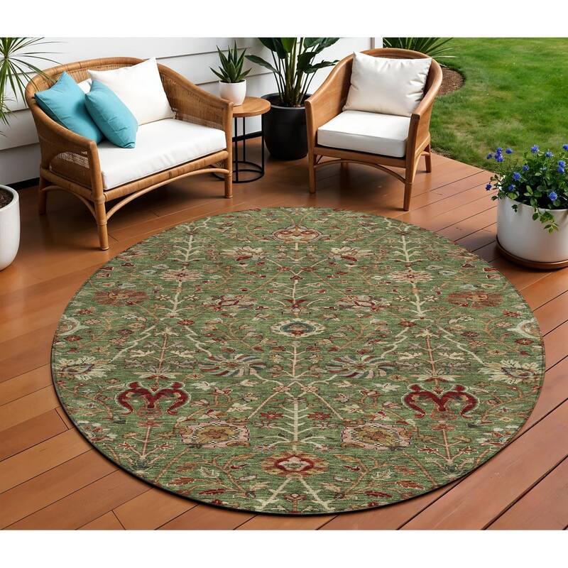 HomeRoots Floral Transitional Rectangle Outdoor Rug - 8' Round