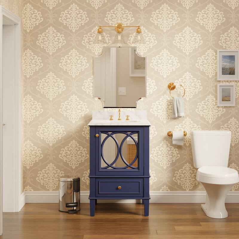 KitchenBathCollection Olivia 24" Bathroom Vanity with Carrara Marble Top - Royal Blue