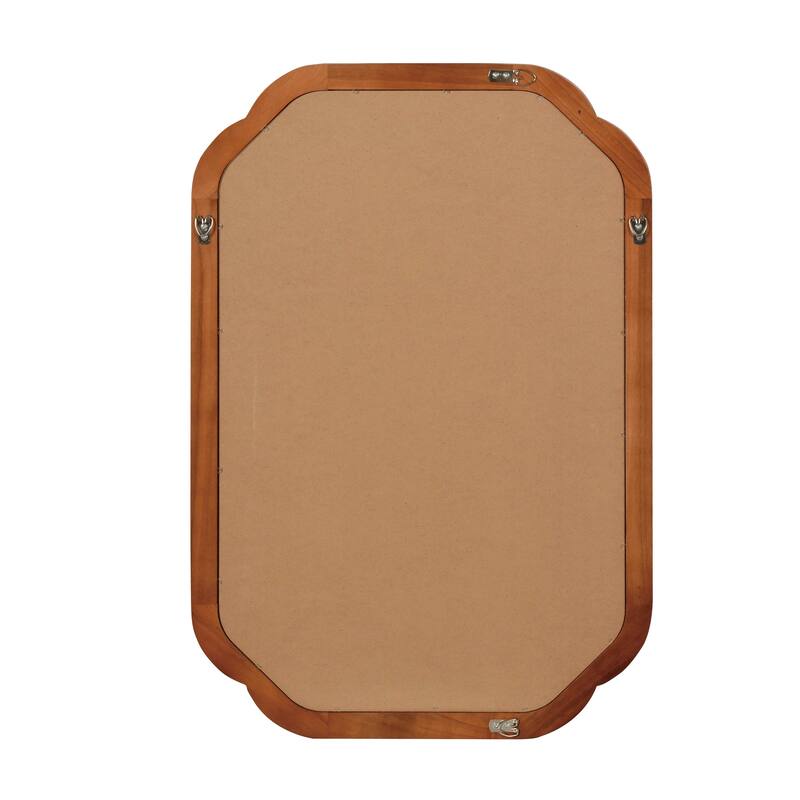 Yellowish Brown Rounded Corner Solid Wood Decorative Mirror - Bedroom, Bathroom, Living Room - Yellow Brown