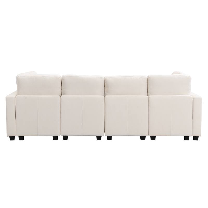 Living Room Chenille U-shaped Sectional Sofa, Pull out Sofa Bed with 2 USB Ports, 3 Back Pillows and Storage Chaise