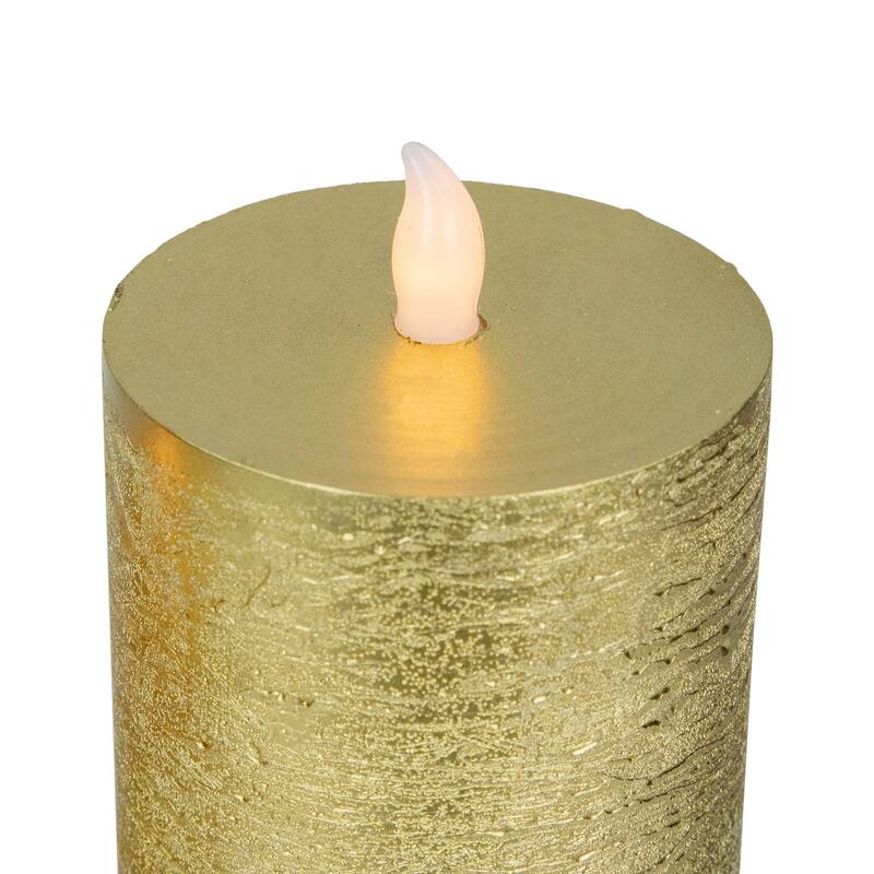 LED Flickering Flameless Pillar Christmas Candles - 8.75" - Gold - Set of 3