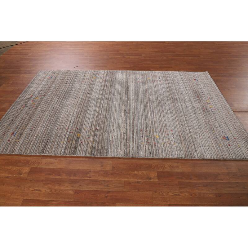 Striped Gabbeh Indian Area Rug Hand-Knotted Wool Carpet - 4'11" X 8'1"