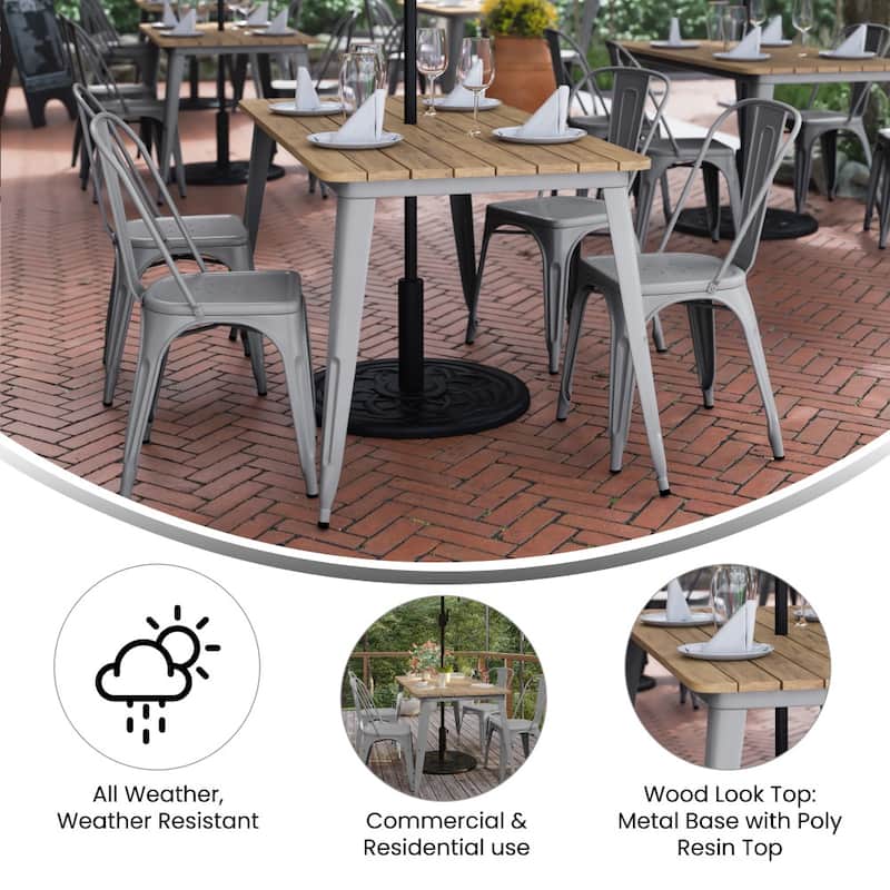 30x60 Commercial Poly Resin Restaurant Table with Umbrella Hole - 30"W x 60"D x 30"H