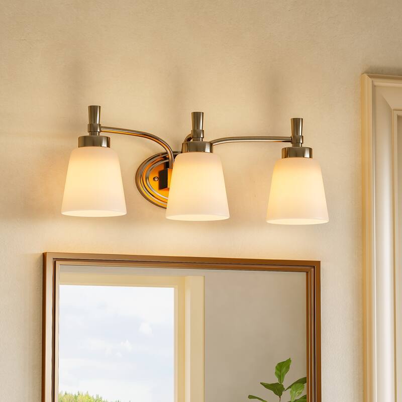 Industrial Brushed Nickel 3-Light Vanity Light with Glass Shade - Brushed Nickel+ Milk White