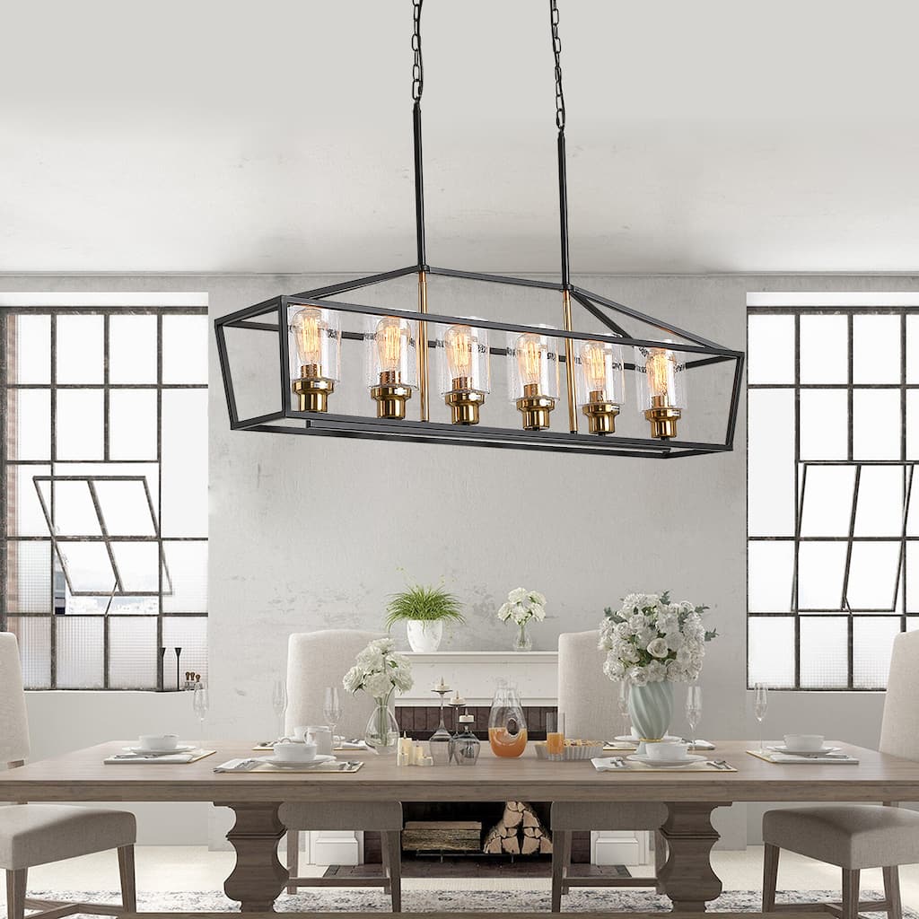 6-Light Farmhouse Chandelier Light Fixture Kitchen Island Pendant Lighting Black Metal Finishd