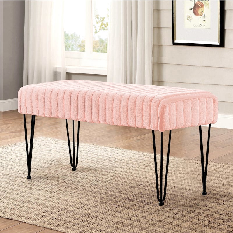 Serenta SuperMink Fauxfur Ottoman Bench - 46" x 16" x 22" - Soft Pink