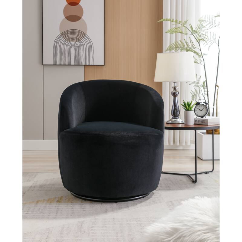 Velvet Swivel Barrel Chair with 360° Black Metal Base