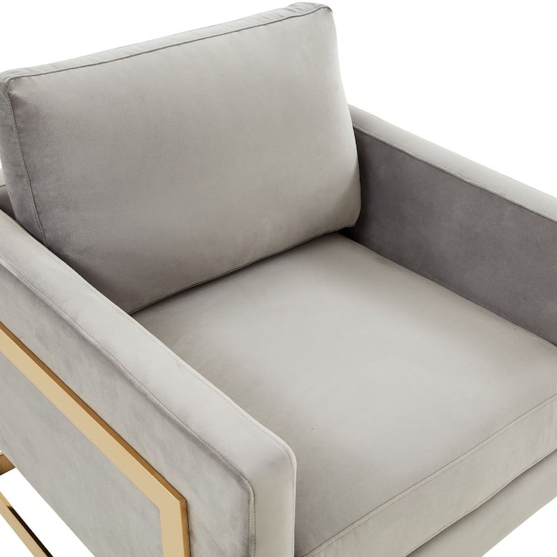 Lincoln Modern Velvet Upholstered Accent Designer Lounge Chair with Gold Frame for Living Room, Bedroom and Home Office - 34"
