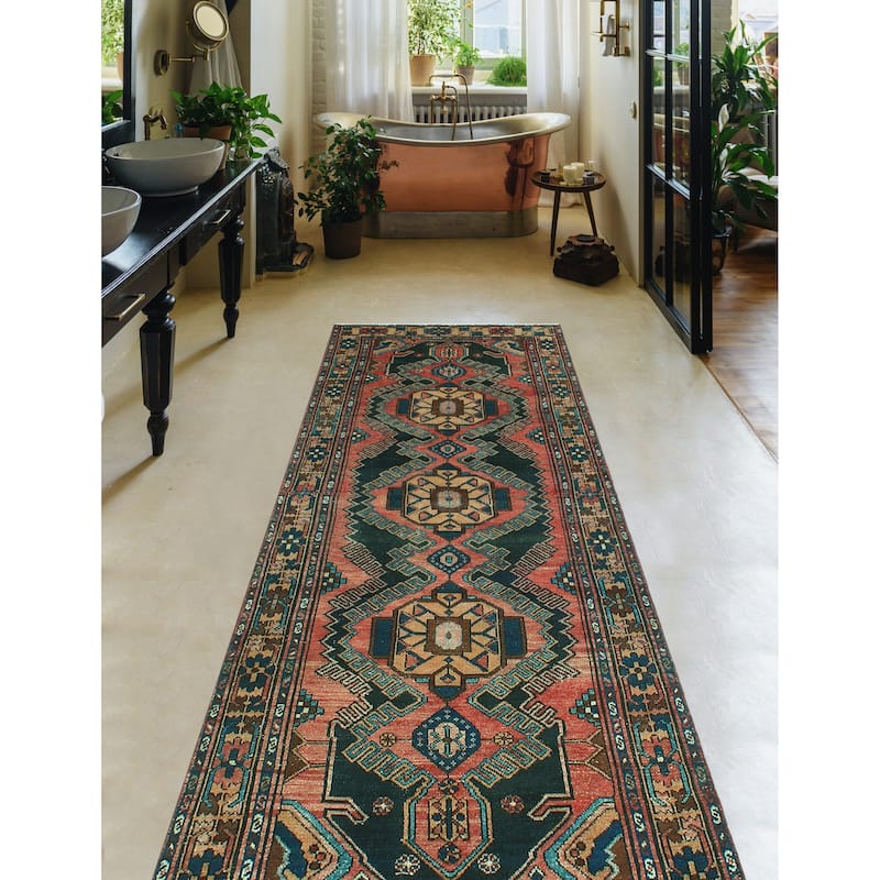 Fine Vintage Distressed Abraham Rust/Charcoal Runner - 3'4" x 9'7"