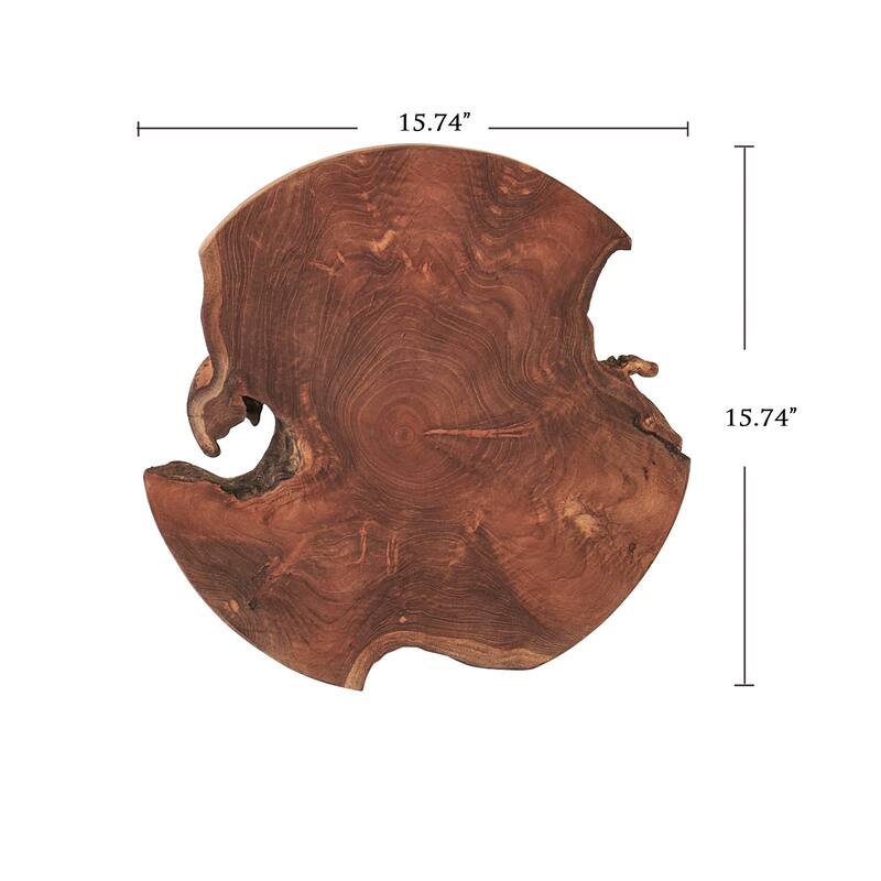 Greenage Round Teak Wood Slab Table Top - 15.74" x 15.74" x 2"