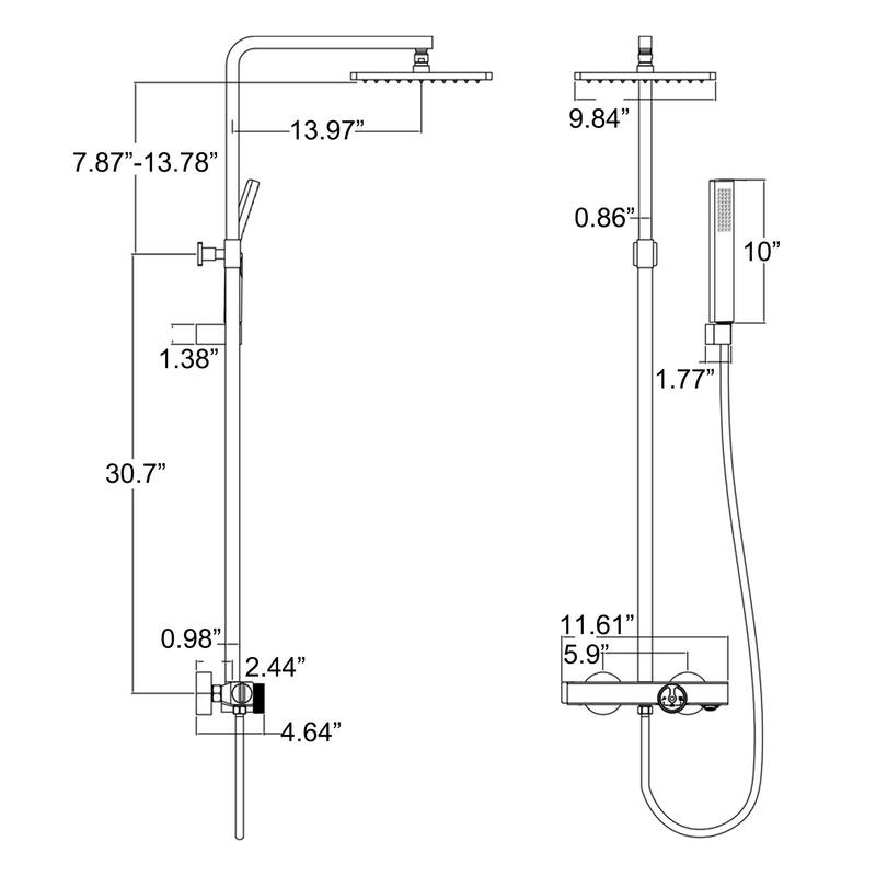 WallMounted Thermostatic MultiFunction Shower System with Roughin