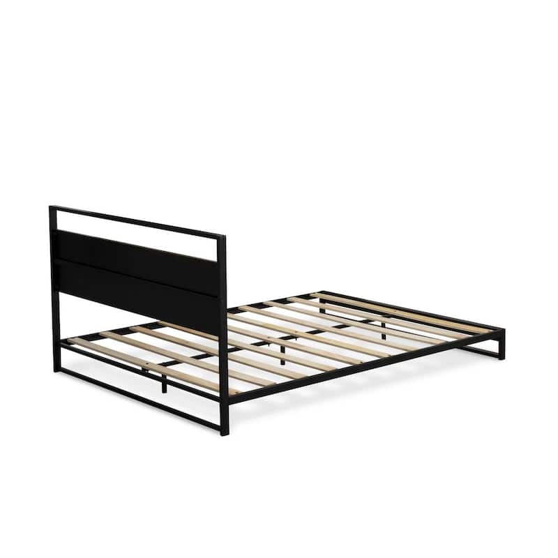 Queen Bed Frame - Full Size Platform Bed with Legs - Modern Wood Slat Support - Black Finish