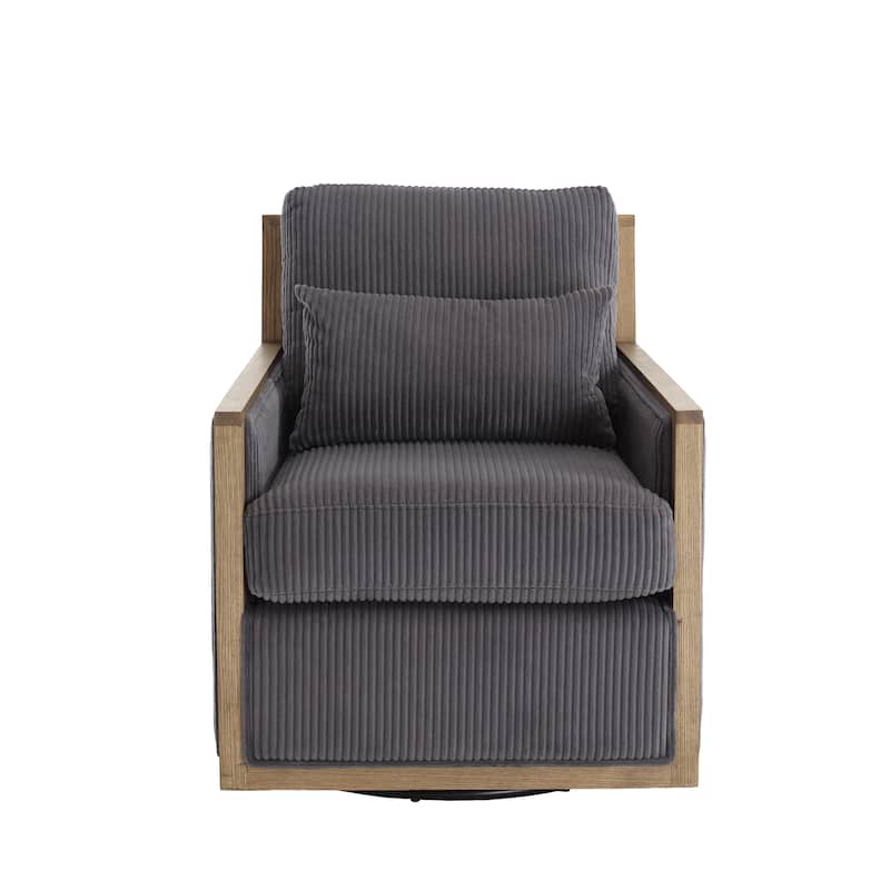 Dark Gray 26.77" Swivel Barrel Chair with Hardwood Frame