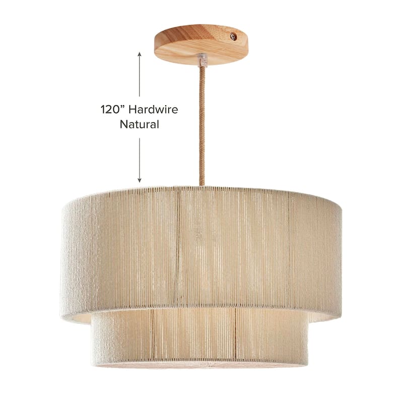 Elaine Rattan Pendant Light - Ivory White Large Drum 1-Light Handwoven Light Fixture For Modern, Boho, Farmhouse Room Decor - 28'' - 120" Hardwire Natural