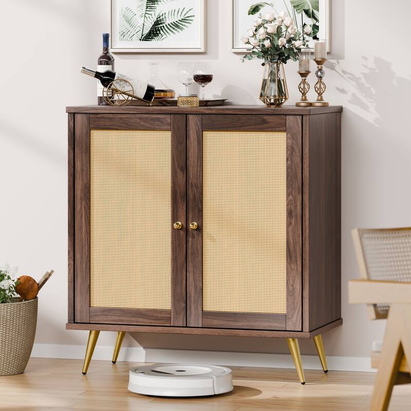 Futzca Storage Cabinet, Rattan Cabinet with Adjustable Shelf