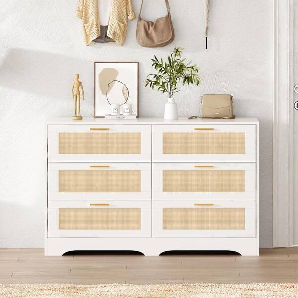 Stylish 6-Drawer Rattan Dresser - Versatile Storage,White - Bed Bath &  Beyond - 42765704
