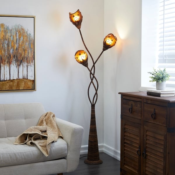 Modern Arc Floor Lamp With Musical Note Design – Adjustable Hanging Linen Shade, 60 Inch Height, Foot Switch