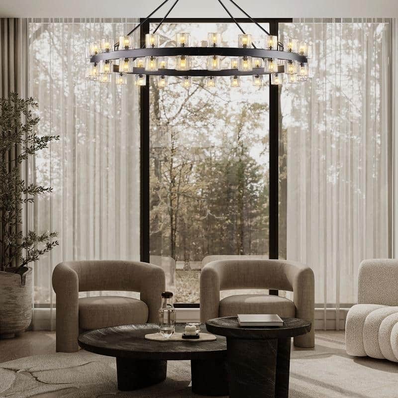 KAYLA Wagon Wheel Chandelier With Crystal Shade