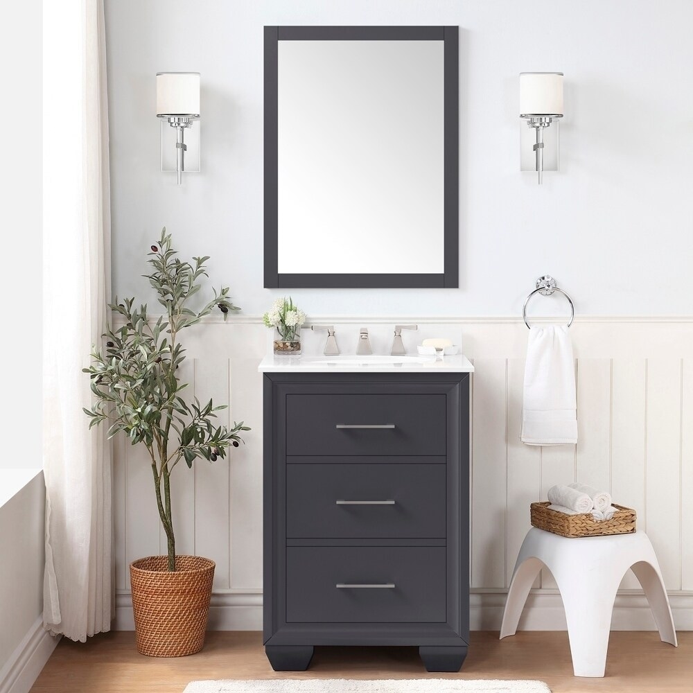OVE Decors Floyd 24-in Dark Charcoal Single Sink Bathroom Vanity with White Cultured Marble Top