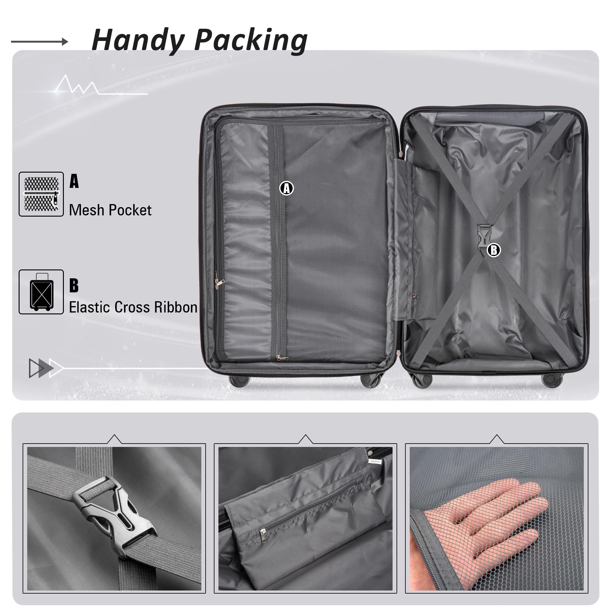 2 PC Sets Luggage Expanable 100% ABS Lightweight Hard Case Spinner ...