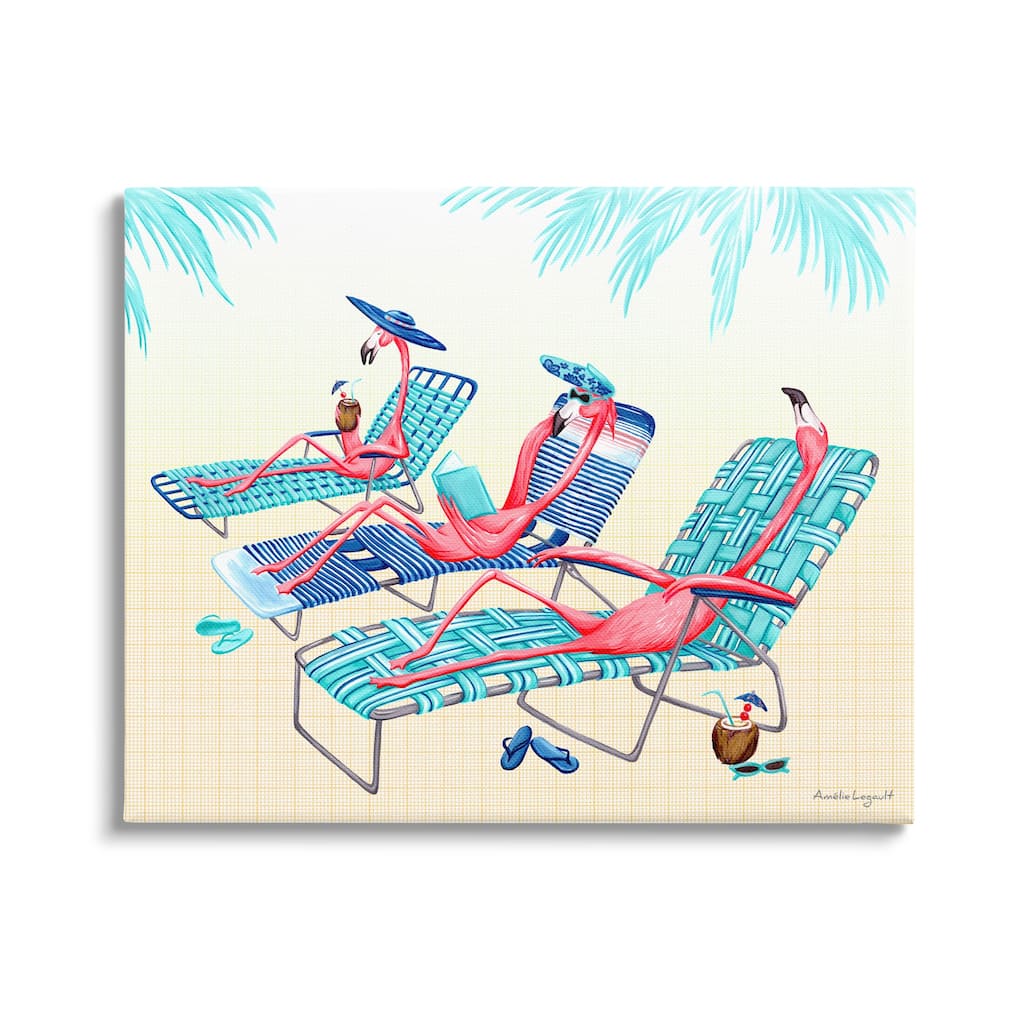 Stupell Pink Flamingos Lounging Beach Chairs Tropical Scene Canvas Wall Art, Design by Amelie Legault