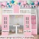preview thumbnail 2 of 8, Twin over Twin Bunk Bed Turn into Upper Bed and Down Desk, Pink