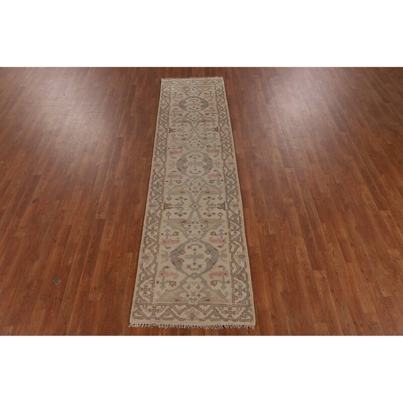 Earth Tone Oushak Indian Runner Rug Handmade Wool Carpet - 2'6"x 9'6"