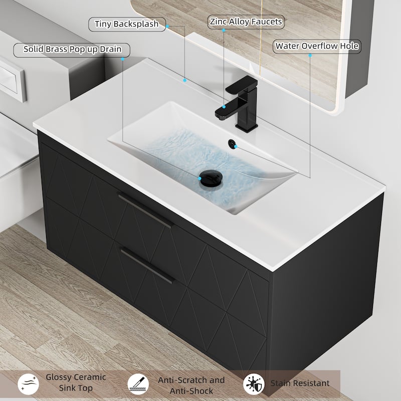 Bathroom Wall Mounted Cabinet Vanity Set with Side Cabinet