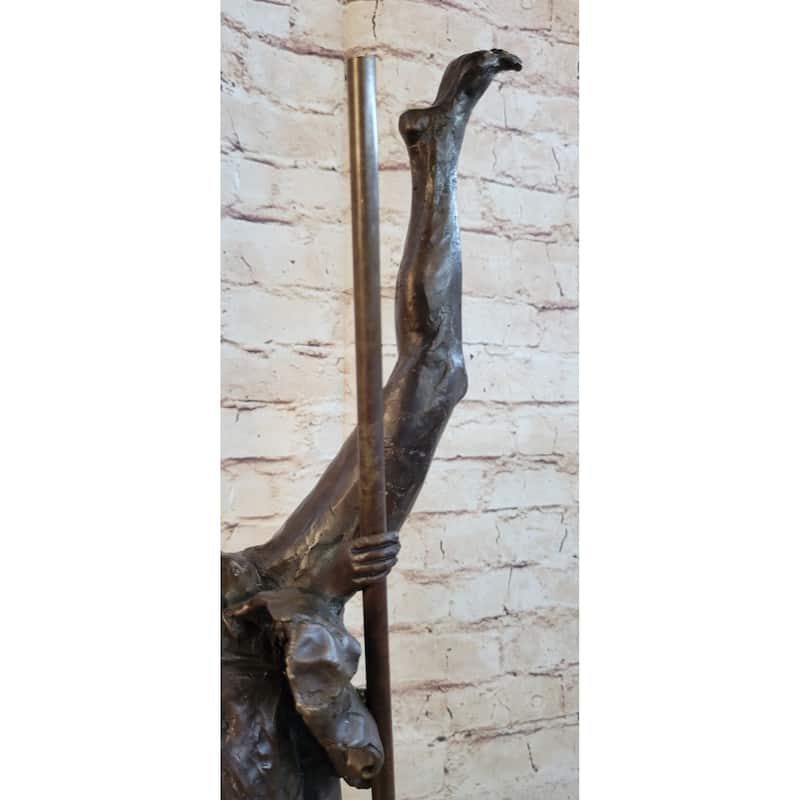 Girl Dancing On A Pole Acrobatic Figure Bronze Sculpture Statue On Marble Base