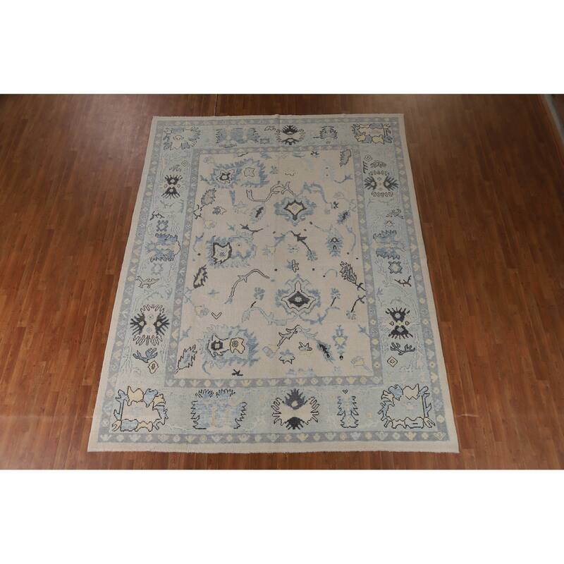 Hand Knotted Oriental 100% Wool Carpet Transitional All-Over Beige & Ivories Oushak Area Rug - 11' 4'' X 8' 11''