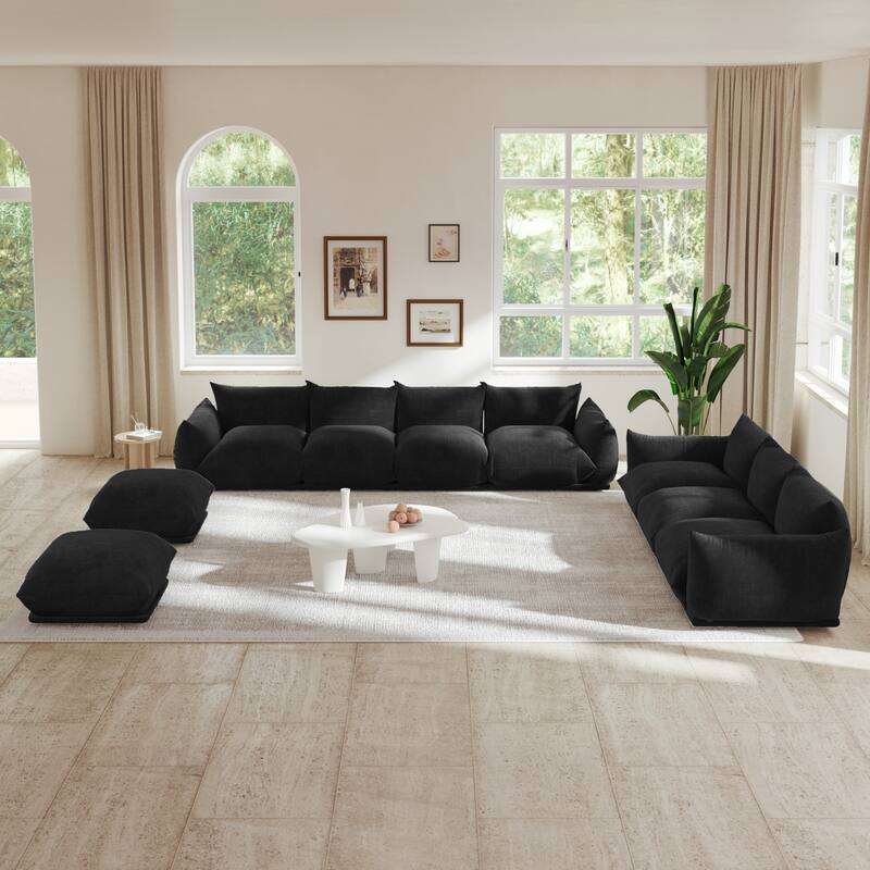 Modern Chenille Fabric Upholstery Modular Sectional Sofa for Living Room Set with 2 Ottoman