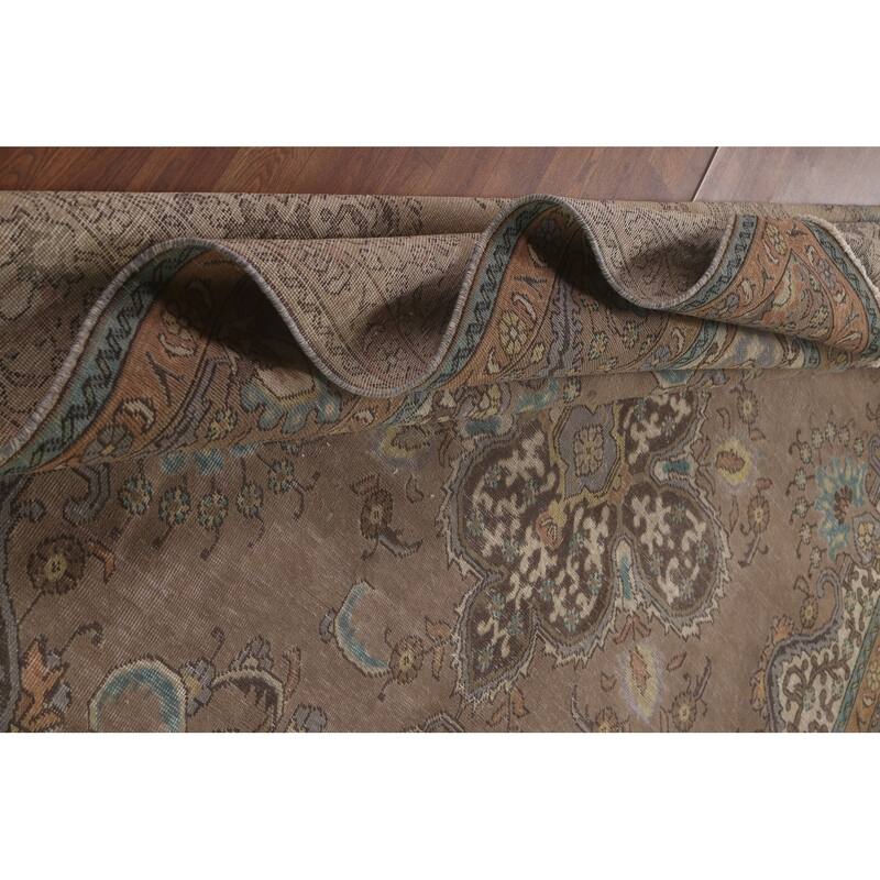 Over-Dyed Brown Tabriz Persian Vintage Area Rug Handmade Wool Carpet - 8'3"x 11'9"