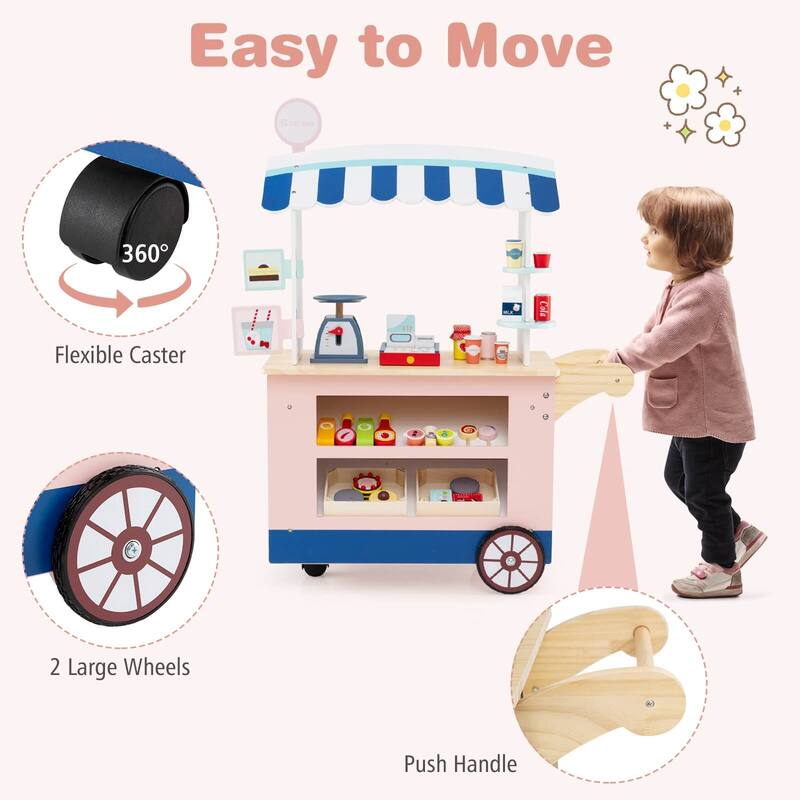 Costway Kids Snacks & Sweets Food Cart Kids Toy Cart Play Set with 30 - See Details