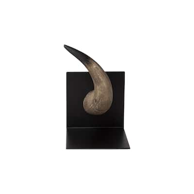 HomeRoots Set of Two 6" Brown and Black Ceramic Horn Decorative Bookends - 5.5118" H x 6.4961" W x 5.5" D