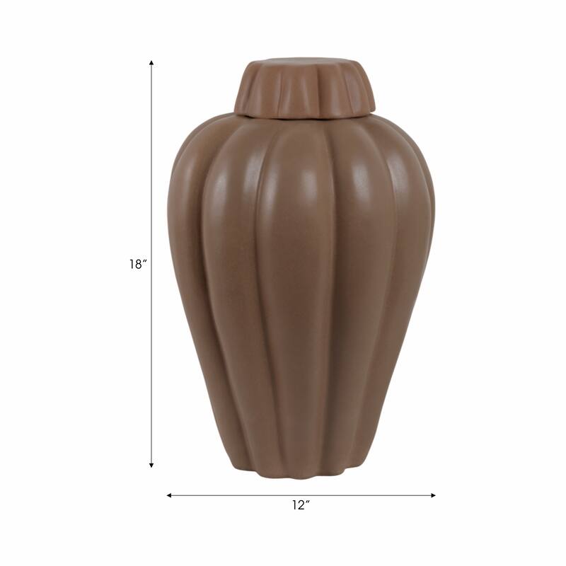 Stoneware Decorative Jar with Lid Fluted Sculpted Silhouette Style